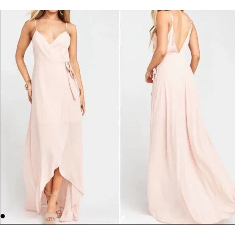 Show Me Your MuMu Mariah Wrap Formal Prom Gown size XL Pink Lined High Low Hem